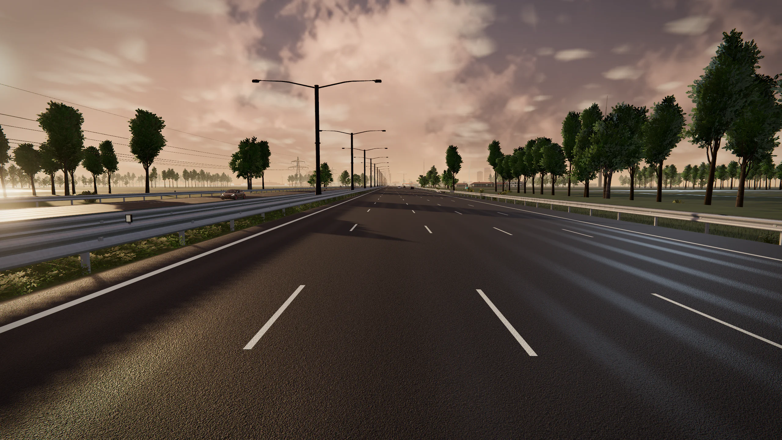 In-game beeld van de golden-hour-etappe tussen Abcoude en Breukelen