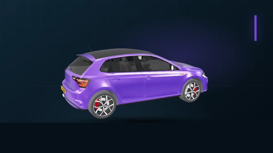 Paarse Volksheim Club als echte 3D-render uit de Polderburn-garage