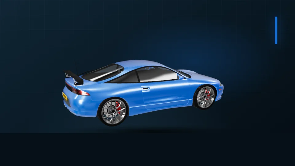 Blauwe Satora Sprint als echte 3D-render uit de Polderburn-garage
