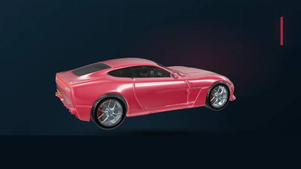 Rode Valken Grand Sport als echte 3D-render uit de Polderburn-garage