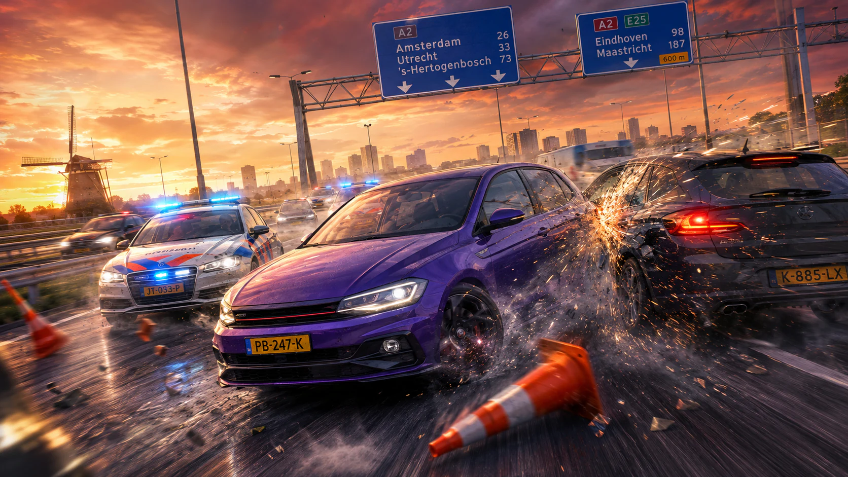 Polderburn-auto op een Nederlandse snelweg