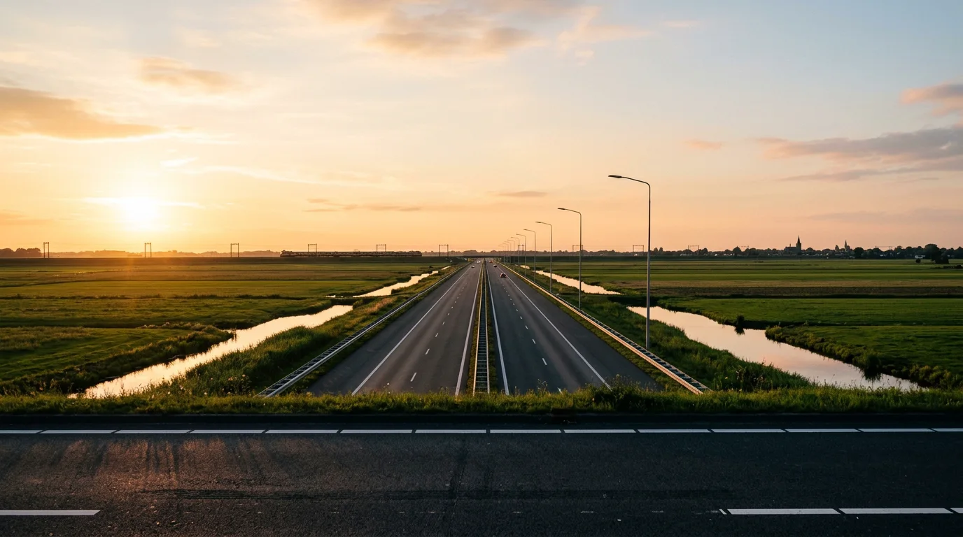 De A2 tussen Abcoude en Breukelen tijdens golden hour