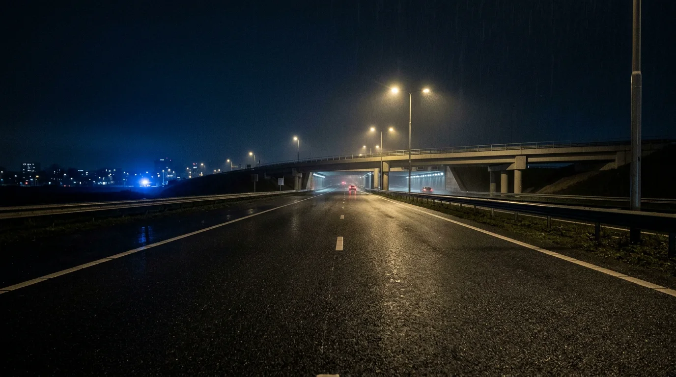 De A2 tussen Utrecht en Nieuwegein-Zuid tijdens een regenachtige nacht